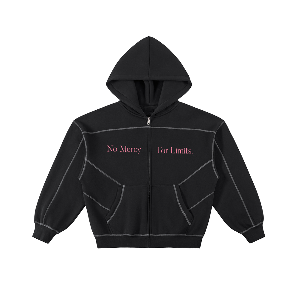 Contrast-Stitched Boxy Fleece Zip Hoodie